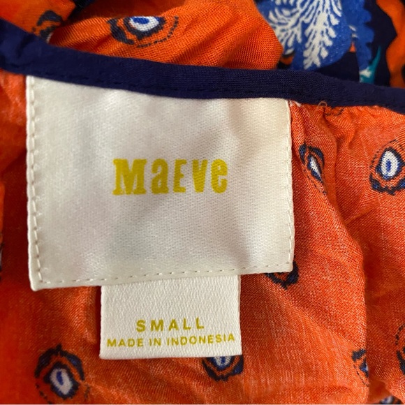 Anthropologie Maeve Orange Blue Dot Combo Boho Print Cut-Out Sleeveless Blouse - Picture 8 of 9